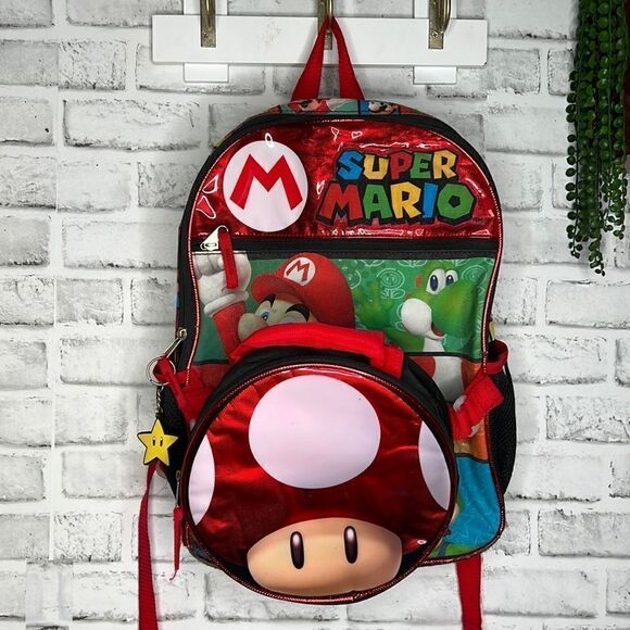 Super Mario Backpack with Detachable Mushroom Lunch Tote 17 inch - Picture 1 of 11